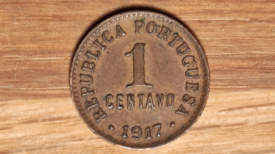 Portugalia - moneda de colectie bronz - 1 centavo 1917 impecabil ! rarut ! foto