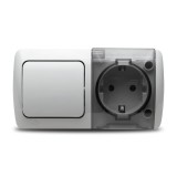 Priză cu capac+&icirc;ntrerupător aplicat 16A IP54 gri PT Eva - ELBI