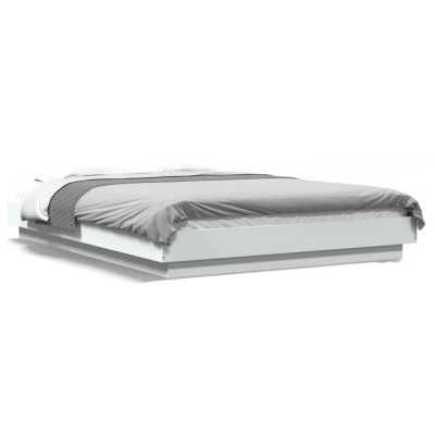 Cadru de pat cu lumini LED, alb, 140x200 cm, lemn prelucrat GartenMobel Dekor foto