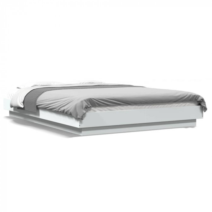 Cadru de pat cu lumini LED, alb, 140x200 cm, lemn prelucrat GartenMobel Dekor
