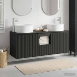 Cumpara ieftin Set dulap baie 3 buc. Negru 129 x 44,5 x 80 cm Lemn prelucrat