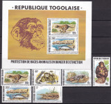 Togo 1977 fauna MI 1235-1240 + bl. 117 MNH ww80, Nestampilat