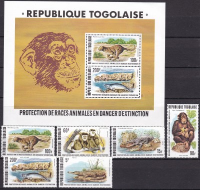 Togo 1977 fauna MI 1235-1240 + bl. 117 MNH ww80 foto