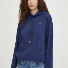 Levi's hanorac de bumbac femei, culoarea albastru marin, cu glugă, neted