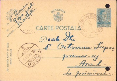 CP457 Carte poștală adresată ajutorului de primar al Aradului Octavian Lupaș, 1941, Bonțești foto