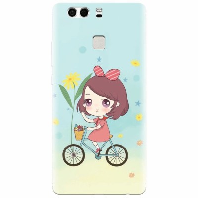 Husa silicon pentru Huawei P9 Plus, Girl And Bike foto