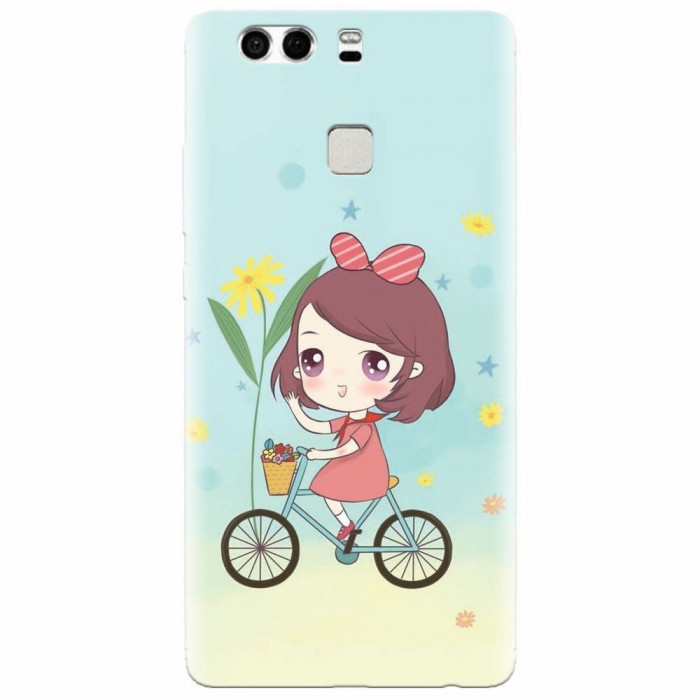 Husa silicon pentru Huawei P9, Girl And Bike