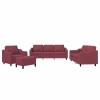 Set canapea cu perne, 4 piese, rosu vin, material textil