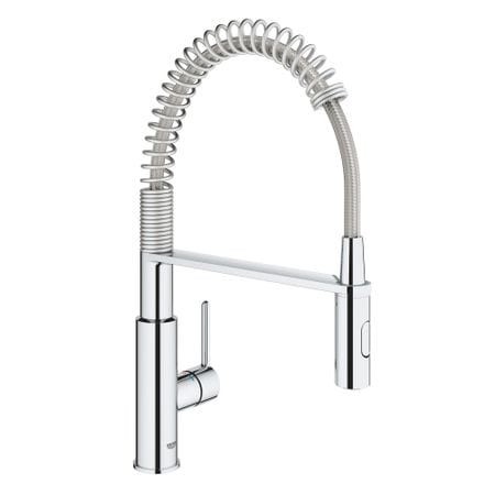 Baterie bucatarie cu dus extractibil Grohe Get, cartus ceramic, monocomanda, 1/2&rdquo;, dus profesional, 2 functii spray, pivotant, crom LED2930