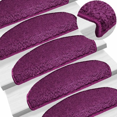 vidaXL Covorașe scări, 15 buc., 65x21x4 cm, violet, semirotunde, mari foto