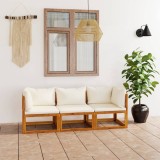 VidaXL Canapea de grădină 3 locuri cu perne, crem, lemn masiv acacia 3057638