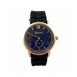 Cumpara ieftin Ceas Unisex Geneva Auriu, Cadran Albastru, Bratara Silicon Neagra, 42mm, Quartz