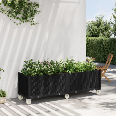 vidaXL Jardinieră de grădină cu picioare, negru, 160x50x54 cm, PP foto