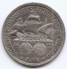 Statele Unite (SUA) 50 cents 1892 (comemorativa: Columbian Exposition - Cristofor Columb) Argint 12,5g/900 KM-117 foto