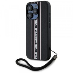 Husa pentru Apple iPhone 15 Pro Max, Karl Lagerfeld, Saffiano Athleisure Stripes with Strap, Roz