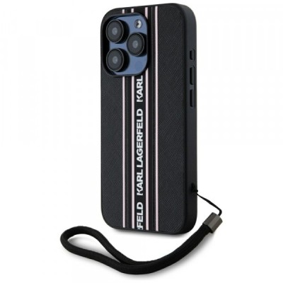 Husa pentru Apple iPhone 15 Pro Max, Karl Lagerfeld, Saffiano Athleisure Stripes with Strap, Roz foto