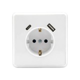 Priză de curent Nova cu &icirc;mpăm&acirc;ntare și conector USB 2A alb