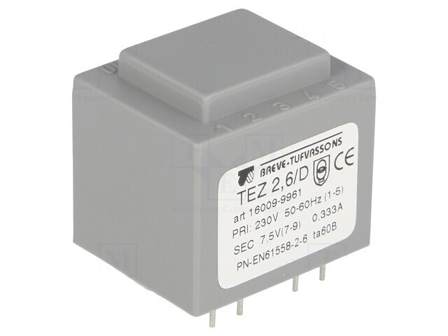Transformator &icirc;ncapsulat 2,5VA 230V 7,5V PCB