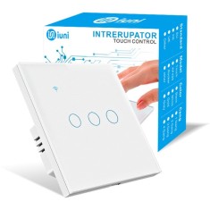 Intrerupator smart touch, WiFi, Sticla securizata, iUni 3G, 3 Canale, 10A, Control vocal, Smart Life / Tuya, LED