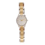 Ceas bicolor cu bratara metalica si margine decorata cu pietre