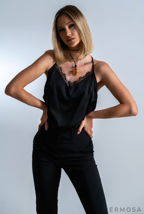 Top negru din vascoza satinata Elsa