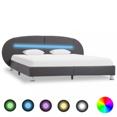Cadru de pat cu LED, gri, 180 x 200 cm, piele artificială foto