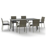 Set mobilier de gradina cu perne, 7 piese, negru/gri, poliratan