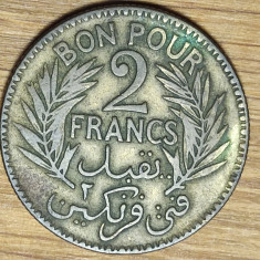 Tunisia protectorat francez -moneda de colectie- 2 franci francs 1921 -frumoasa!