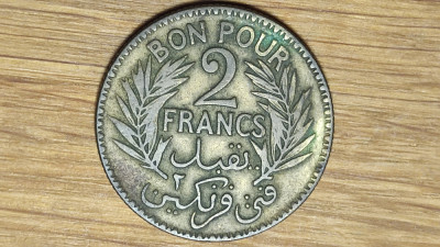 Tunisia protectorat francez -moneda de colectie- 2 franci francs 1921 -frumoasa! foto