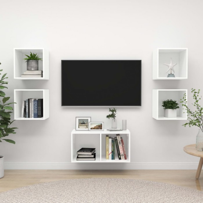 Set de dulapuri TV, 5 piese, alb, lemn prelucrat