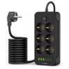 Prelungitor Tech-Protect PC6X6, 15.5W, 3.1A, 3 x USB-A - 3 x USB-C - 6 x Schuko, Negru