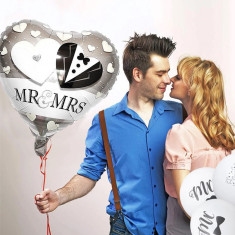 Balon forma inima, Mr&amp;Mrs, pentru nunta, 45 cm, folie
