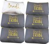Ther &amp; Willow Set 6 piese | Navy Blue Bride Tribe Canvas Cosmetic Machiaj Clutc, Oem