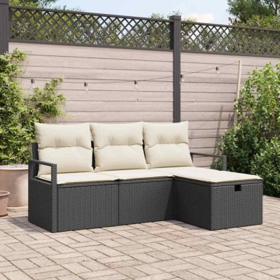 vidaXL Set de canapele pentru grădină cu pernă 4 pcs negru și crem foto