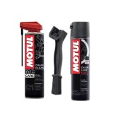 Kit intretinere Motul C1 Chain Clean 0.4L + Perie curatat lant + Motul C2+ Chain Lube Road Plus 0.4L