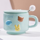 Cana ceramica, Cyrax, din Portelan, print Figurine Animalute, Cana penru Copii, Model CUTE, Cana cu Lingura si Capac, Ceasca pentru Cafea, Ceai, 400ml