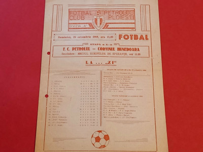 Program meci fotbal PETROLUL PLOIESTI-CORVINUL HUNEDOARA (29.10.1989) foto