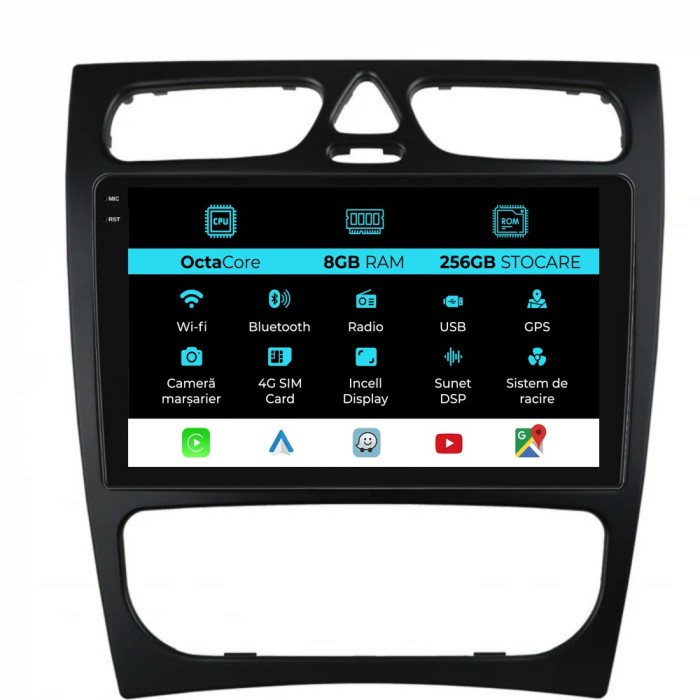 Navigatie Dedicata Mercedes C-Class W203 CLK W209 (2000 - 2005), 9Inch, 8Gb Ram, 256Gb Stocare, Carplay