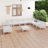 VidaXL Set mobilier de grădină, 11 piese, alb, lemn masiv de pin
