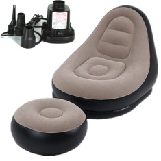 Set fotoliu gonflabil/suport pentru picioare, Pompa electrica, Maro/Negru