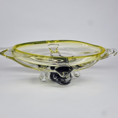 Fructiera sticla masiva romaneasca (rara) grea, veche, vintage - 27 cm foto