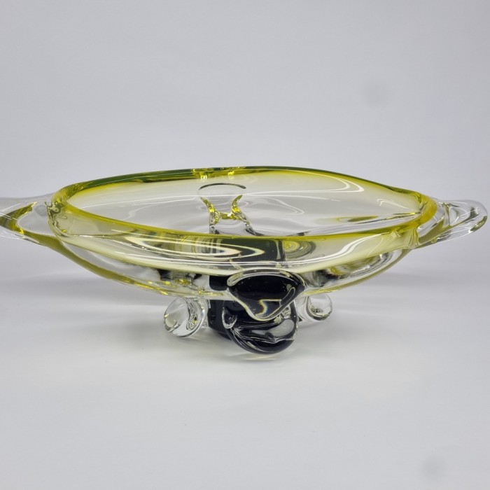 Fructiera sticla masiva romaneasca (rara) grea, veche, vintage - 27 cm