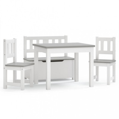 Set masa&amp;amp;scaune pentru copii, 4 piese, alb si gri, MDF foto
