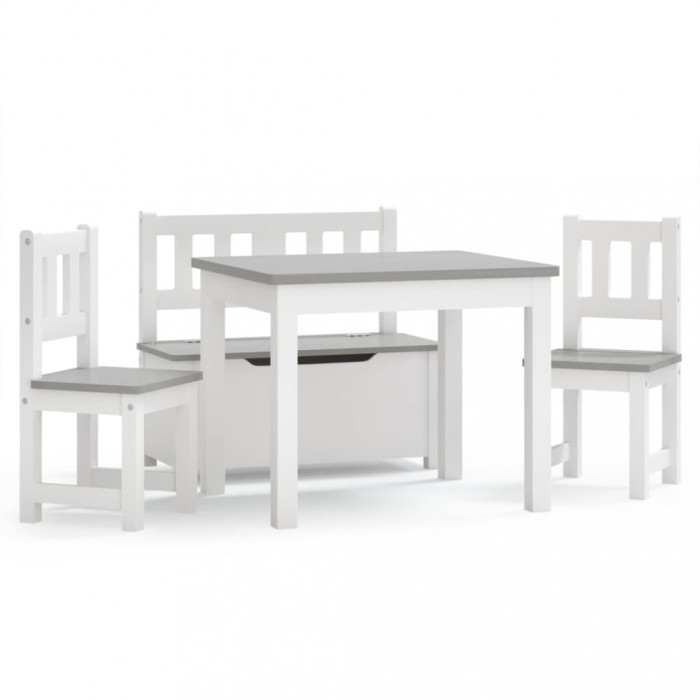 Set masa&amp;scaune pentru copii, 4 piese, alb si gri, MDF