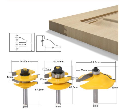 Set 3 freze lemn GOBI pentru usi dulap / fete sertar prindere 8 mm