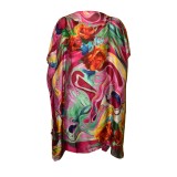 Rochie tip poncho T dama, Dacali, ciclam/portocaliu