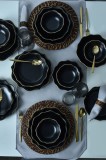 Keramika Set de vesela - Mat Blac/Gold Romeo - 24 bucăți - 6 persoane - Stoneware