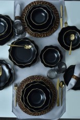 Keramika Set de vesela - Mat Black/Gold Romeo - 24 bucăți - 6 persoane - Stoneware
