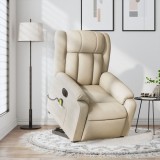 VidaXL Fotoliu electric de masaj rabatabil cu ridicare, crem, textil