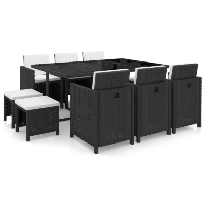 vidaXL Set mobilier de exterior cu perne, 11 piese, negru, poliratan foto